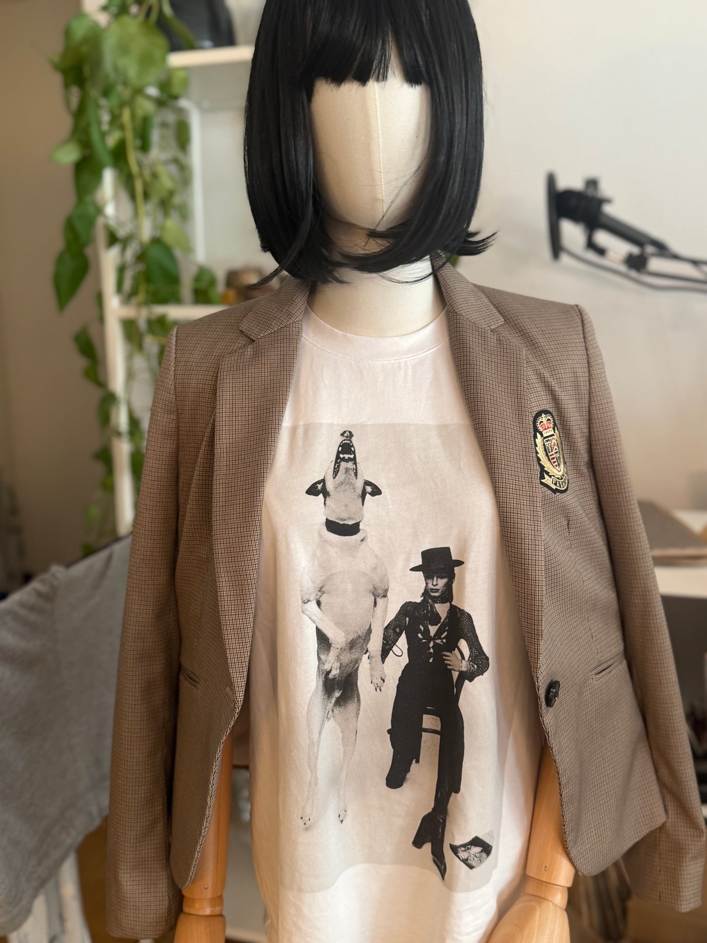 Vintage Karo-Blazer mit pinkem Druck