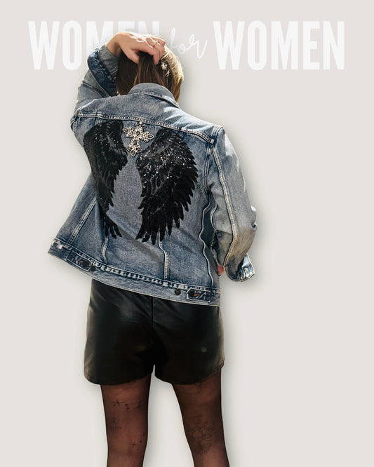 Premium Jeansjacke mit Pailletten-Veredlung in Gr. M