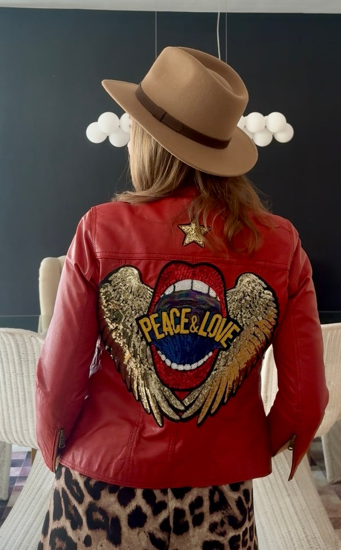 Bikerjacke aus Leder „Peace & Love“