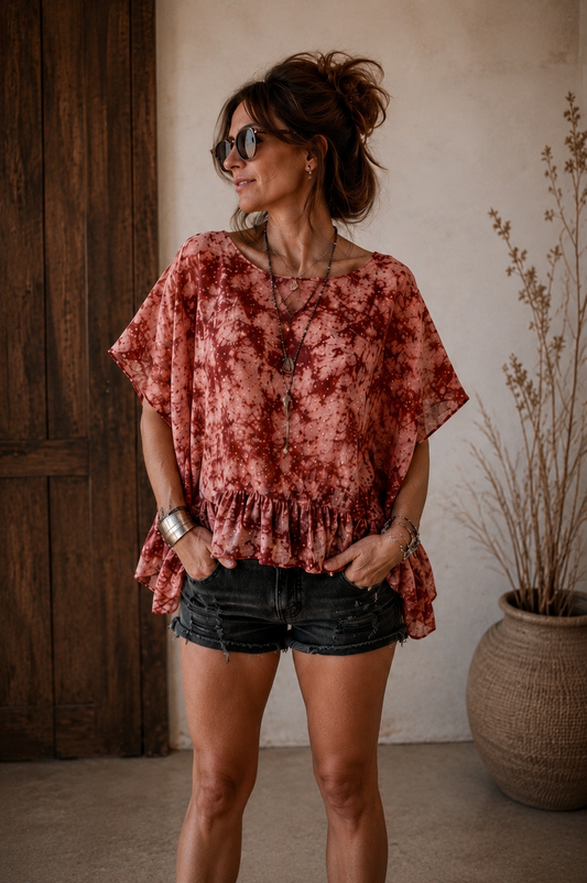 Oversize-Bluse mit Volant